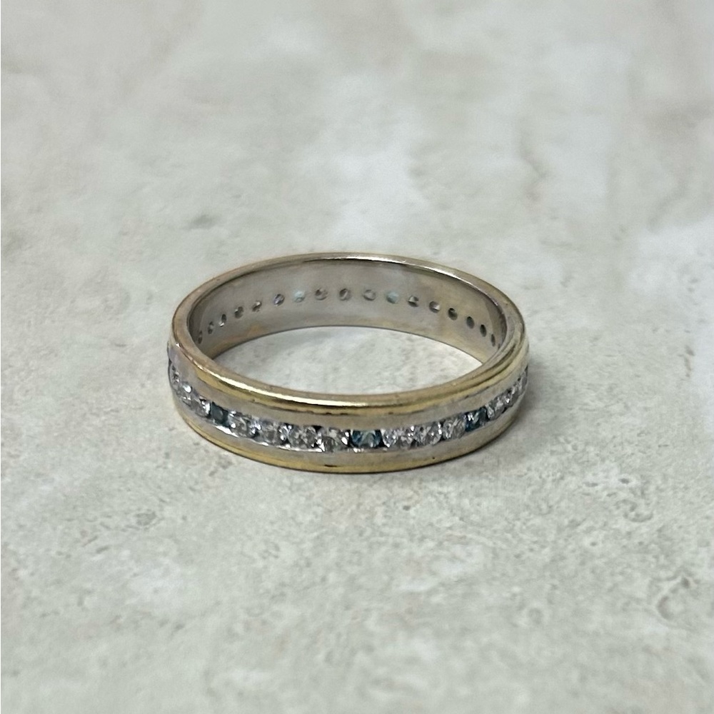 14kt Two Tone Gold Diamond and Aquamarine Ring